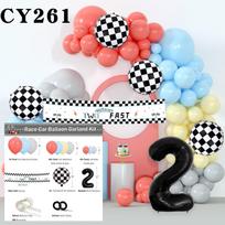 Balloon Set 2-year-old Racing Theme Balloon Arched Wreath Set Coral Pink Blue Yellow Balloon Birthday Party Background Wall 10inch