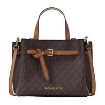 MICHAEL KORS Emilia Auksinės detalės Centrinė kišenė su užtrauktuku Padengtas drobės rankinis krepšys Mažas moteriškas Smėlio spalvos auksas
