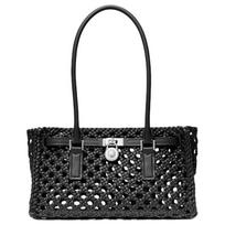 MICHAEL KORS Hamilton hollow woven design, polyurethane and polyester fiber and cotton, hand-held shoulder bag, small size, women's black juoda