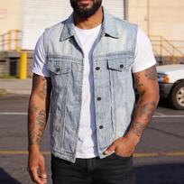 Unisex Retro Hong Kong Style Denim Vest Casual Fashion Sleeveless Waistcoat Trendy Loose Streetwear Outerwear Vest Tops Men L