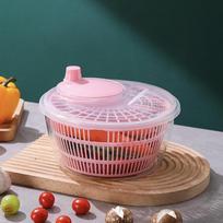 Hand-Cranked Manual Salad Spinner Plastic Spinning Drain Basket  Vegetable Washing rožinė