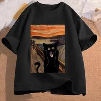 The Scream  Parody Black Cat Meme Graphic Black T-Shirt | Art History & Cat Lover Streetwear Tee S įvairiaspalvis