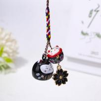 Cherry Blossom Maneki Neko Key Chain Fantastic Phone Strap Unique Lucky Cat Pendant  Children juoda