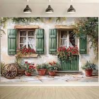 2D Rustic Flower House Backdrop 7x5FT European Cottage Photo Banner 47.2x31.5inch/120*80cm