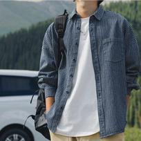 Men's Loose Fit Long Sleeve Shirt With Chest Pocket For Everyday Wear M mėlyna