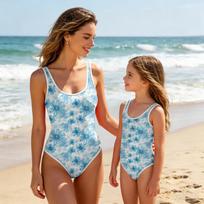 Girls Floral Print One Piece Swimsuit Sleeveless Round Neck Kids Swimwear Suitable for Beach Pool Water Activities 110 mėlyna