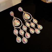 Colored Crystal Water Drop Earrings Long Style Fringed Earrings Dangle Earrings  Women's Jewelry auksas