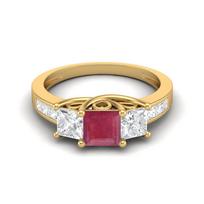 2.8 Cts Square Cut Halo Three Stone Ruby 925 Sterling Silver Gold Vermeil Engagement Women Ring 7