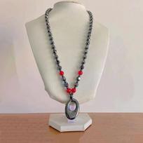 Magnetic Volcano Energy Stone Necklace for Women with Hematite Beads and Oval Pendant Adjustable Length Natural Mineral Jewelry One Size