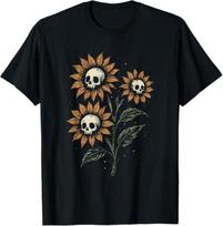 Skull Sunflowers Gothic Goth Creepy Cute Alt Grunge Y2K T-Shirt Mens Womens Tees Top S
