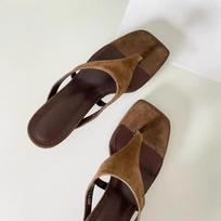 Fashion Fashion Clip-Toe Flip-Flops Summer New Square Toe Open Toe Suede Non-Slip Wear-Resistant Slide Slippers 35