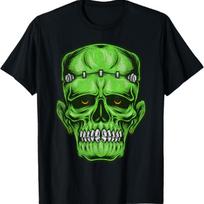 Scary Halloween Frankenstein Apparel Monster Face Munster T-Shirt S juoda