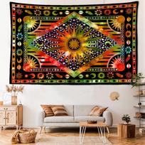 Green And Orange Sun Tarot Tapestry Wall Hanging Hippie Tapiz Abstract Art Psychedelic Witchcraft Room Home Decor 95x70CM