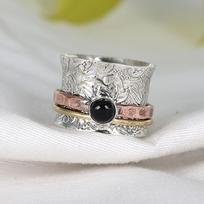 Black Onyx Spinner Ring, 925 Sterling Silver, Handmade Ring, Anxiety Ring, Healing Jewelry 5 juoda