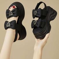 Popular platform sandals women's new models in the summer of 2025 wear bows to increase the height of small Roman sandals 40 juoda