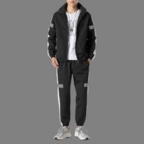 Vyriški sportiniai kostiumai, laisvalaikio bėgikai, sportinė apranga su gobtuvu, striukės ir kelnės, 2 dalių rinkiniai Stripe Hip Hop bėgimo sportinis kostiumas 2XL juoda