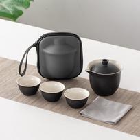 Ceramic Kung Fu Tea Set with Storage Bag Teapot Set 1 Pot 3 Cup Travel Tea Set  Business Gift juoda
