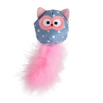 Flamingo Cat Winny Owl - pelėdos formos žaislas katėms, su boa plunksna ir katžole, čežantis