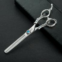 Excalibur Shears Poseidon Silver Thinner - elegantiškai dekoruotos vienpusės retinimo žirklės, 32 dantys