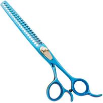 Geib Kiss Gold Blue Chunker 7.5 - vienpusės kirpimo žirklės su mėlyna apdaila, 21 dantis