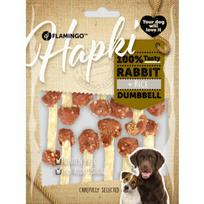 Flamingo Hapki Rabbit Rice Dumbbell - skanėstai šunims, triušis, ryžiai, jautienos oda