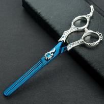 Excalibur Shears Poseidon Blue Thinner - elegantiškai dekoruotos vienpusės retinimo žirklės, 32 dantys