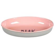 Flamingo Nell Oval Light Grey & Bowl - plieninė dubenėlė katėms, ovali, su užrašu MEOW