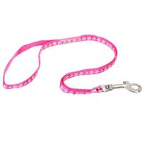Groom Professional Arno Pink - nailoninis priežiūros pavadėlis su baltų letenų atspaudų dizainu, rožinis, plotis 1 cm