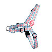 Dashi Coral Front Harness - norvegiško stiliaus petnešos šunims, neleidžiančios traukti, su rožinių apskritimų raštu