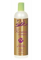 Pet Silk Brazilian Keratin šampūnas - drėkinamasis, glotninamasis šampūnas šunims ir katėms, su brazilišku keratinu ir šilku, koncentratas 1:16