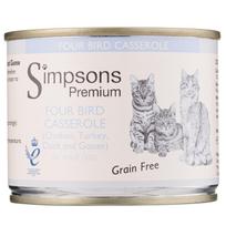 Simpsons Premium Cat Four Bird Casserole - grain-free wet food for cats, chicken, turkey, duck, and goose