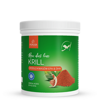 Pokusa RawDietLine Krill - liofilizuoti krilio milteliai šunims ir katėms, Omega riebalų rūgščių, EPA ir DHA šaltinis.