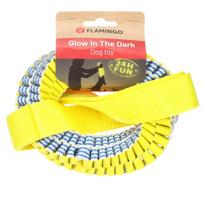 Flamingo Glow Tug Rope Ring - traukimo žaislas su pintu žiedu šunims, šviečia tamsoje, geltonas