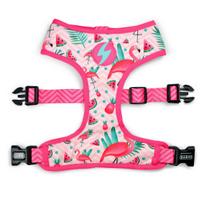 Dashi Flamingo Neo Mesh Pakinktai - nesitraukiantys, dvipusiai šunų pakinktai iš neopreno, su flamingo raštu