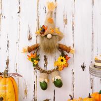 Unique Thanksgiving Decor Burlap Pointed Hat Gnome Wreath For Fall Celebrations Orange Hand