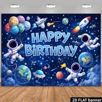 2D Boys Astronaut Birthday Backdrop, Space Rocket & Star Banner, Outer Space Party Background Cloth 47.2x31.5inch/120*80cm