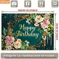 2D Elegant Green Floral Birthday Backdrop with Pink Flowers Photography Background 47.2x31.5inch/120*80cm