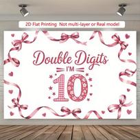 2D Pink Ribbon 10th Birthday Photo Booth Backdrop 47.2x31.5inch/120*80cm