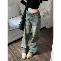 Deeptown Y2k Baggy Wide Leg Jeans Women Vintage Streetwear Washed Denim Pants Grunge Basic Slouchy Blue Trousers Femme Spring S mėlyna
