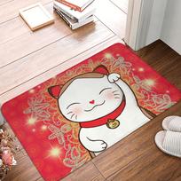 Cute Maneki Neko Lucky Cat Floor Door Kitchen Bathroom Mat Anti-Slip Outdoor  Doormat Garage Entrance Rug Carpet Footpad 40cmx60cm