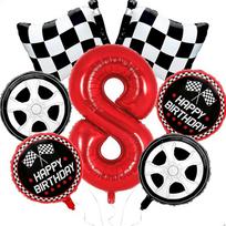 7pcs Racing Flag Tire Foil Balloon 32-inch Red Number 0-9 Balloons Racing Theme Birthday Decoration Festival Photography Props other