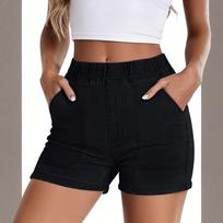 Women's Elastic Waist Denim Shorts Casual Mid Rise Stretchy Soft Fabric Jean Shorts with Front Pockets for Daily Wear XXL juoda