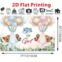 Neutral Boho Teddy Bear Gender Reveal Backdrop with Balloons and Eucalyptus 47.2x31.5inch/120*80cm