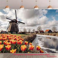 2D Holland Windmill Backdrop for Travel, Nature or Spring Festival Photoshoot 47.2x31.5inch/120*80cm