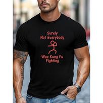 European Sizes Men's Kung Fu Fighting Song Lyrics T-Shirt - White with Pink Chinese Martial Arts Print, Short Sleeve Round Neck Summer Tee S įvairiaspalvis