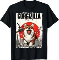 CorgiZilla Parody Japanese Art Corgi Dog Mom Dad Unisex Adult T-Shirt Mens Womens Tees Top 3XL