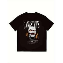 Gangster Evolution T Shirt Black Gangster Mask Graphic and Text Design Streetwear Urban Fashion Style for Men Casual Outfits S