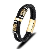 Vikingų kompaso runų amuletų apyrankė vyrams nerūdijančio plieno tikros odos skandinavų mitologijos papuošalai 23cm black
