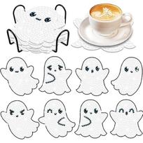 8 PCS Diamond Painting Coasters Kits Ghost Acrylic Full Drill Diamond Coaster Coffee with Holder Diamond Painting Crafts Coaster