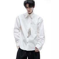 Men Chain Tassel Shirt Long Sleeve Lapel Button Down Chest Pocket Casual Streetwear Shirt for Men S balta